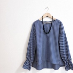 キャンディスリーブAラインブラウス/ブライトネイビー×ホワイト