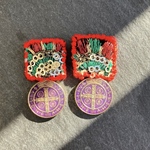 古代ローマの十字軍の耳飾り  中世　古代　ヨーロッパ　民族　エスニック　ボヘミアン　刺繍　赤　紫　レッド　パープル　