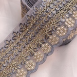 実物のお色味と違う場合があります] インド刺繍リボン　花　インド刺繍　スパンコール　刺繍リボン　リボン　りぼん　シルバー