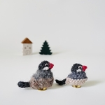 手編み ブローチ 文鳥 もふもふ 白い シナモン かぎ針編み 毛糸
