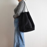 RING TOTE BAG (ブラック)ワンハンドル 帆布 トートバッグ 大容量 肩掛け マチ広め 巾着 