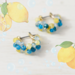 【 チタンピアス ・小】 レモンソーダ ( イエローオパール アクアマリン ブルーアパタイト レモン フープピアス 黄色 ブルー 天然石 レースフープ ピアス )