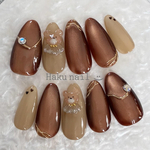 new*.+ﾟ【送料無料】brown bear🧸‪🤎 /ブラウン/マグネット/ネイルチップ/くま/フリル/ゴールドライン/ハート