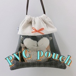 【送料無料・匿名配送】PVC pouch＊窓付き巾着ポーチ　　ぬい活に◎　ぬいとおでかけ　秋冬　コーデュロイ