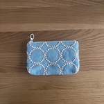 　mina perhonen tambourine  ポーチ　ライトブルー×ピンク　ミナペルホネン の刺繍生地　