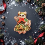 小さなクリスマスの森 – ねこの羊毛フェルトブローチ