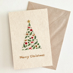 ◎再販【紙刺繍】 クリスマスカード（ツリー・ベージュ）／ メッセージカード　ポストカード