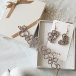 【クリスマス限定ギフト】　ブレス&イヤリング　タティングレース　ラメベージュ