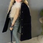 コーデュロイノーカラーコート　裏地付き　ネイビー　22cmドール　ドール服　ピュアニーモ