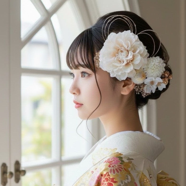 レジンヘアゴム　ヘキサゴン　ホワイト　オレンジ　ナチュラル　ゴールド　春 レジンヘアゴムヘキサゴンホワイトオレンジナチュラルゴールド春