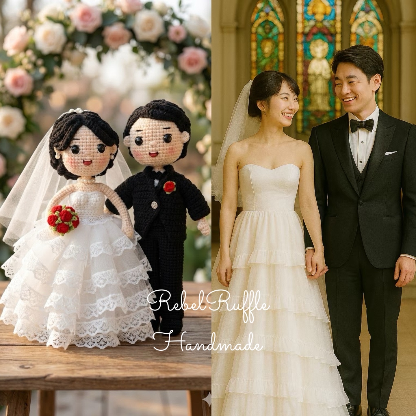 毛糸手作り 編みぐるみ ニット人形製品 キーホルダー バッグチャーム 結婚祝いウェディングギフト2体