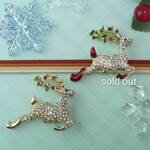 帯留め　金属製　クリスマス　鹿さん帯留め　「走る鹿さん　二色」　ラインストーン　キラキラ　クリスマス帯留め　鹿　鹿帯留め　走る鹿　クリスマス