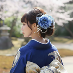 ロイヤルブルーダリアとシルバー髪飾り　卒業式 成人式 プリザーブドフラワー ヘッドドレス 和装 結婚式 髪かざり 花　青　水色 