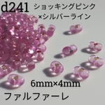 16g 約160個 6mm × 4mm ファルファーレ ビーズ ピーナッツ チェコ ガラス ピンク シルバー ライン ショッキング パーツ 素材 材料 6×4 4×6 透明 クリア d241