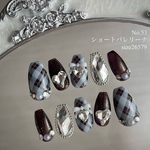 秋ネイル ブラウン チェック 量産型 フレンチガーリー ワンホン 地雷系 韓国 埋めつくし ネイルチップ