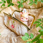 ミニドールポーチ（刺繍リボン・ピンク×オレンジ)