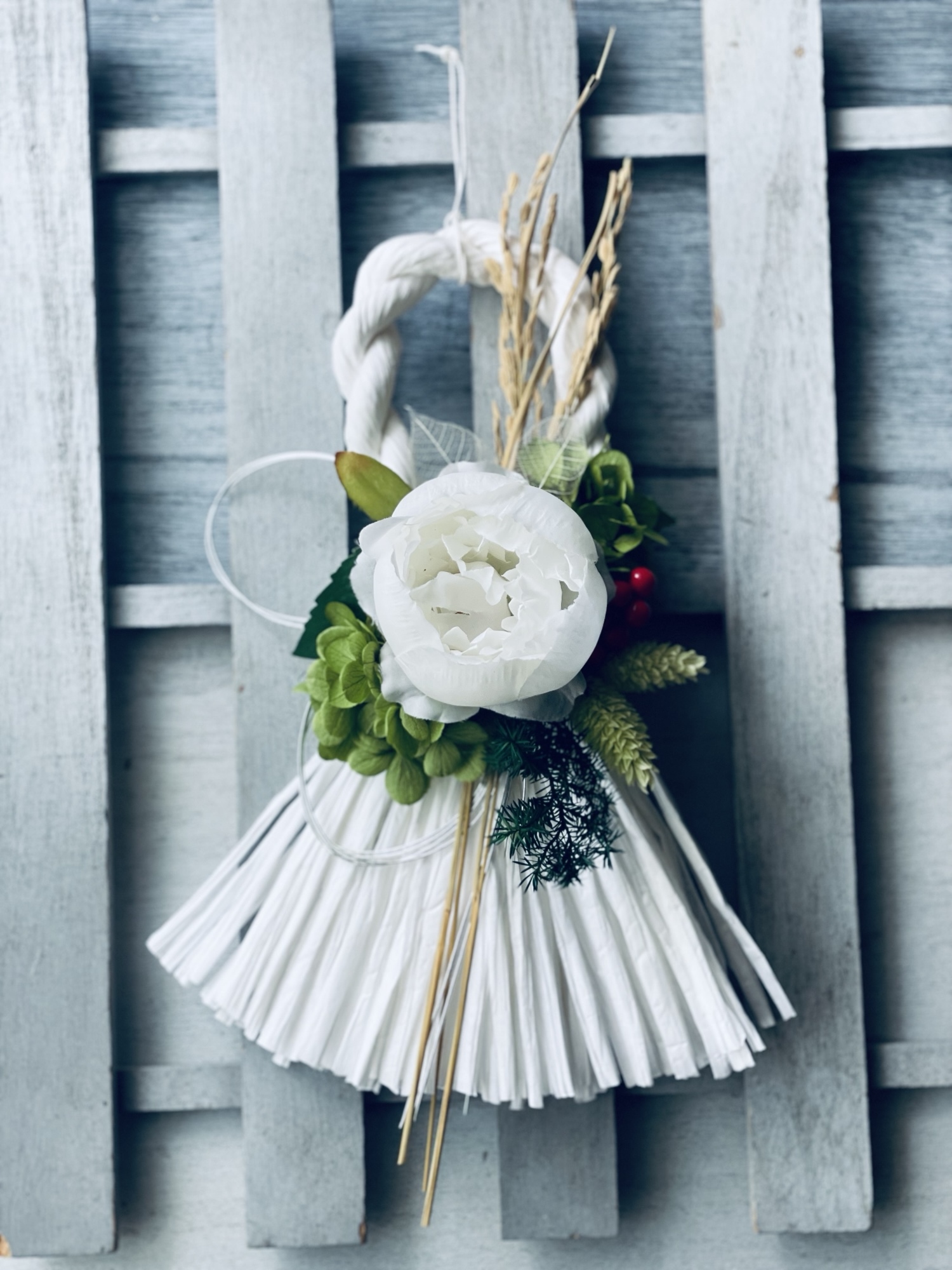 毎年飾れる モスグリーンのしめ縄 2026年超早期予約 スカビオサと