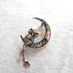 シェル 月🌙と梟🦉*・ブローチ☆ 