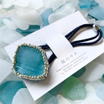 シーグラスのヘアゴム（ブルー×シルバー）