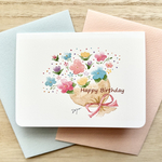 🎄透明水彩画 2枚セット「くすみカラーの花束」イラスト　バースデーカード　ウェディングカード　サンキューカード　お礼状　花　花束　北欧