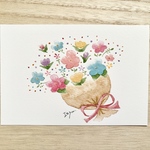 💐透明水彩画「くすみカラーの花束」2枚セット　ポストカード　イラスト　バースデーカード　 ウェディングカード　花　フラワー　北欧　花　チューリップ　結婚式　お祝い　お礼状　サンキューカード　