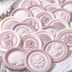 6枚セット シーリングスタンプシール 𓇼ローズドラジェとオフホワイトのロココ𓇼𓈒𓐍𓈒𓂂𓏸  天使 貝殻 薔薇