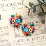 ビーズ刺繍ピアス/イヤリング＊編み込みニットから飛び出したお花たち