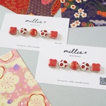 お正月セット🎍　タイル　正月　和風　大人　着物　椿　花　梅　小さいピアス　ピアス　イヤリング　タイルピアス　まとめ売り　フラワー　和柄　成人式　入学式　卒業式　小粒