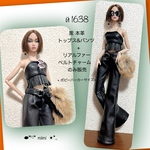 ♖й1638♖黒本革トップス&パンツ+リアルファーベルトチャーム♖ポピーパーカー