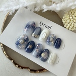【現品販売】　ネイルチップ　ニュアンス　お花　ぷっくり　ブルー　うるうる　成人式　卒業式　結婚式　前撮り　10