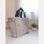 リボン刺繍のヌビトートバッグ／ラベンダー／サイドポケット付き