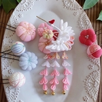 【☆K☆様専用出品】七五三 3歳 ぷっくりお花 ＆ 白鶴 下がり付き髪飾り & 和玉かんざし オハナ和玉かんざし セット 753 ピンク 薄水色