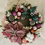 特大　ツルのクリスマスリース（シックなピンクポインセチア）