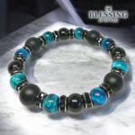 メンズ  カイヤナイトカラータイガーアイ&マットオニキス天然石パワーストーンブレスレット