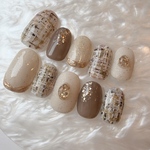 【再販9】𝐛𝐫𝐨𝐰𝐧🧸𝐭𝐰𝐞𝐞𝐝𝐧𝐚𝐢𝐥   ほっこりツイード柄の秋ネイル　人気デザイン　ニュアンスネイル　ブラウン　ツイード　チェック　冬ネイル