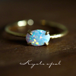 秋冬ギフトに* 受注 京都オパールのマット仕上げ細身リング 指輪 シンプル 小ぶり 小さめ 大人め上品 きれいめ 華奢 ゴールド ギフト ラッピング 誕生石18KGP オーバル 6×4