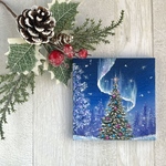 プチキャンバス絵画シリーズ♡アクリル画《原画》　✴︎ オーロラとクリスマスツリー ✴︎