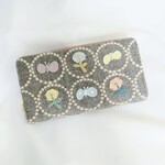 【受注製作】 刺繍６つ・本革ギャルソン長財布 タンバリン グレー×ベージュ ミナペルホネン