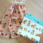 ＊柴犬 ＊ 4重ガーゼハンカチ ＊ 巾着袋 ＊ ２点セット ＊ 桃色白色 ＊