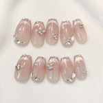 キラキラマグネットフレンチ🎀ネイルチップ　マグネットネイル　ピンク　ワンホン　韓国　うるうる　成人式　結婚式　ブライダル　振袖　ビジュー　蝶々　フレンチネイル　春ネイル　春　卒業式　入学式