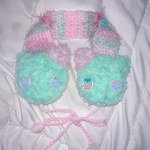 平成女児　ねこちゃん　イヤーマフ　ピンク　ミントグリーン　ふわふわ　ファー素材　ヘアピン付き　キラキラ