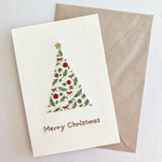 【紙刺繍】クリスマスカード（ツリー・ナチュラルホワイト）／ ポストカード　メッセージカード