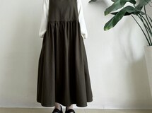 サイドリボンのジャンパースカート * 暖か素材 Green Khaky *