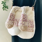 大感謝祭【インド刺繍RIBON】ピンク＆ホワイト2【大うさぎポシェット】