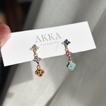silver925◆color flower bijou earring フラワー　花　ビジュー　イヤリング　ピアス　ミニ　カラフル　お洒落　お出かけ　樹脂　金属アレルギー　普段使い　痛くない