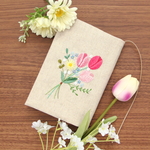 ブックカバー　チューリップのブーケ　刺繍　