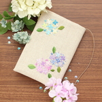 ブックカバー　手刺繍　紫陽花