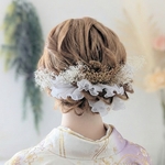 フリルリボン×プリザーブドフラワー　ウェディング 白無垢 ヘッドドレス　袴 振袖 ヘアアクセサリー ドライフラワー レース 結婚式 成人式