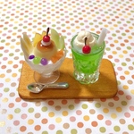 昭和の喫茶店♪プリンアラモードとクリームソーダのミニチュア