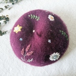 【即納】みちくさベレー（ワインレッド）　～手刺繍のベレー帽～